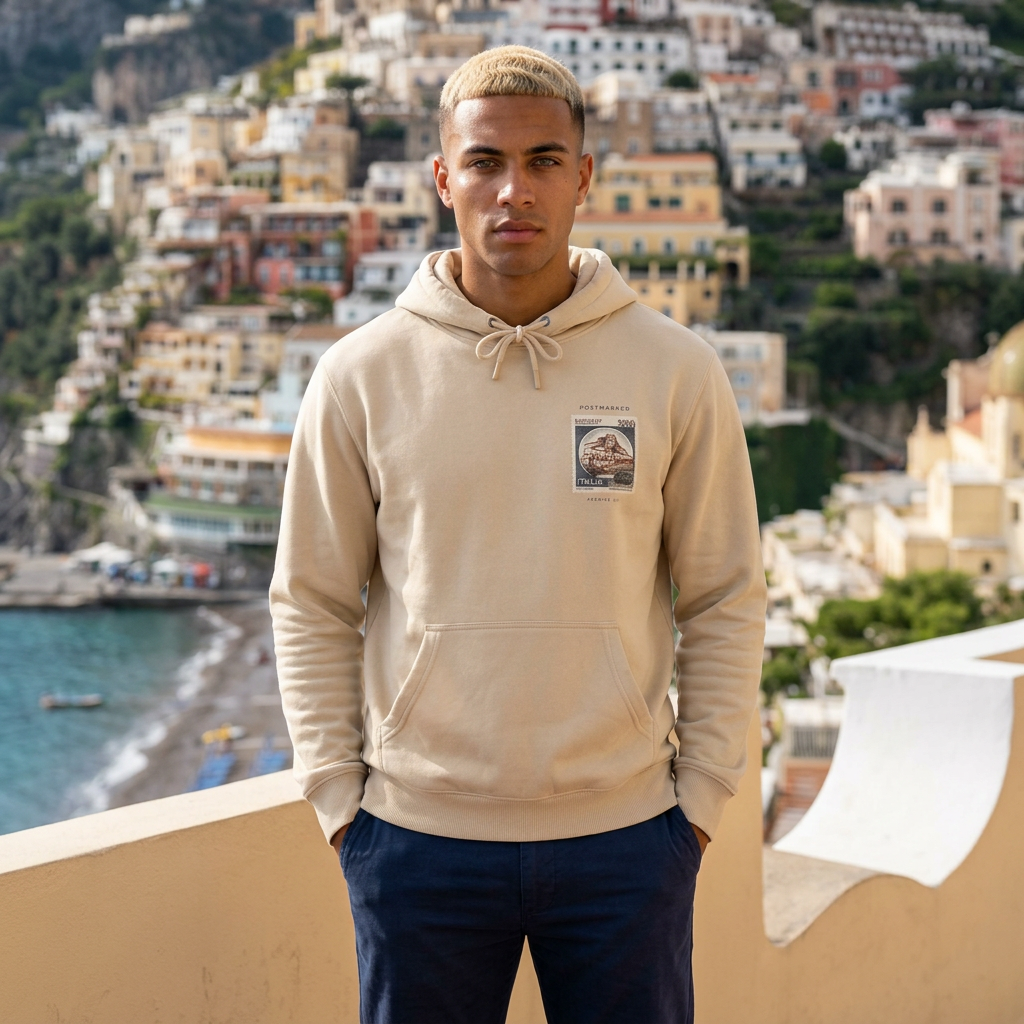 Vintage Italia Stamp Hoodie — Retro Travel Graphic Hooded Sweatshirt
