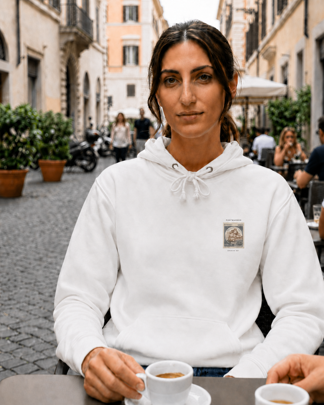 Vintage Italia Stamp Hoodie — Retro Travel Graphic Hooded Sweatshirt