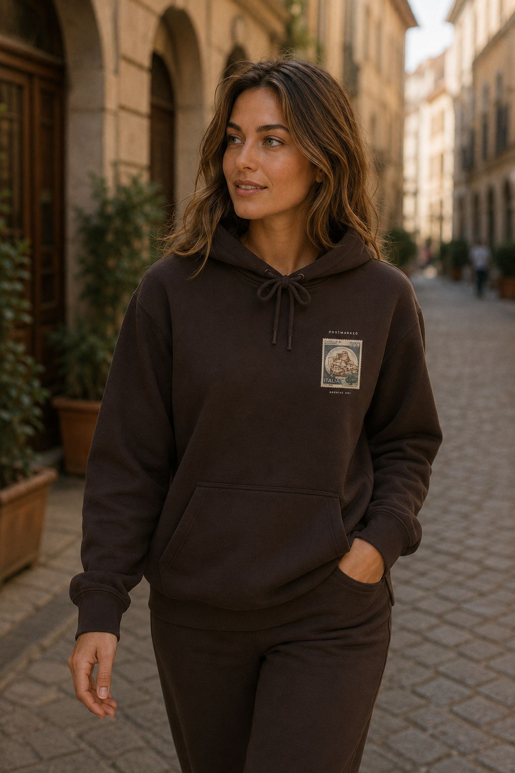 Vintage Italia Stamp Hoodie — Retro Travel Graphic Hooded Sweatshirt