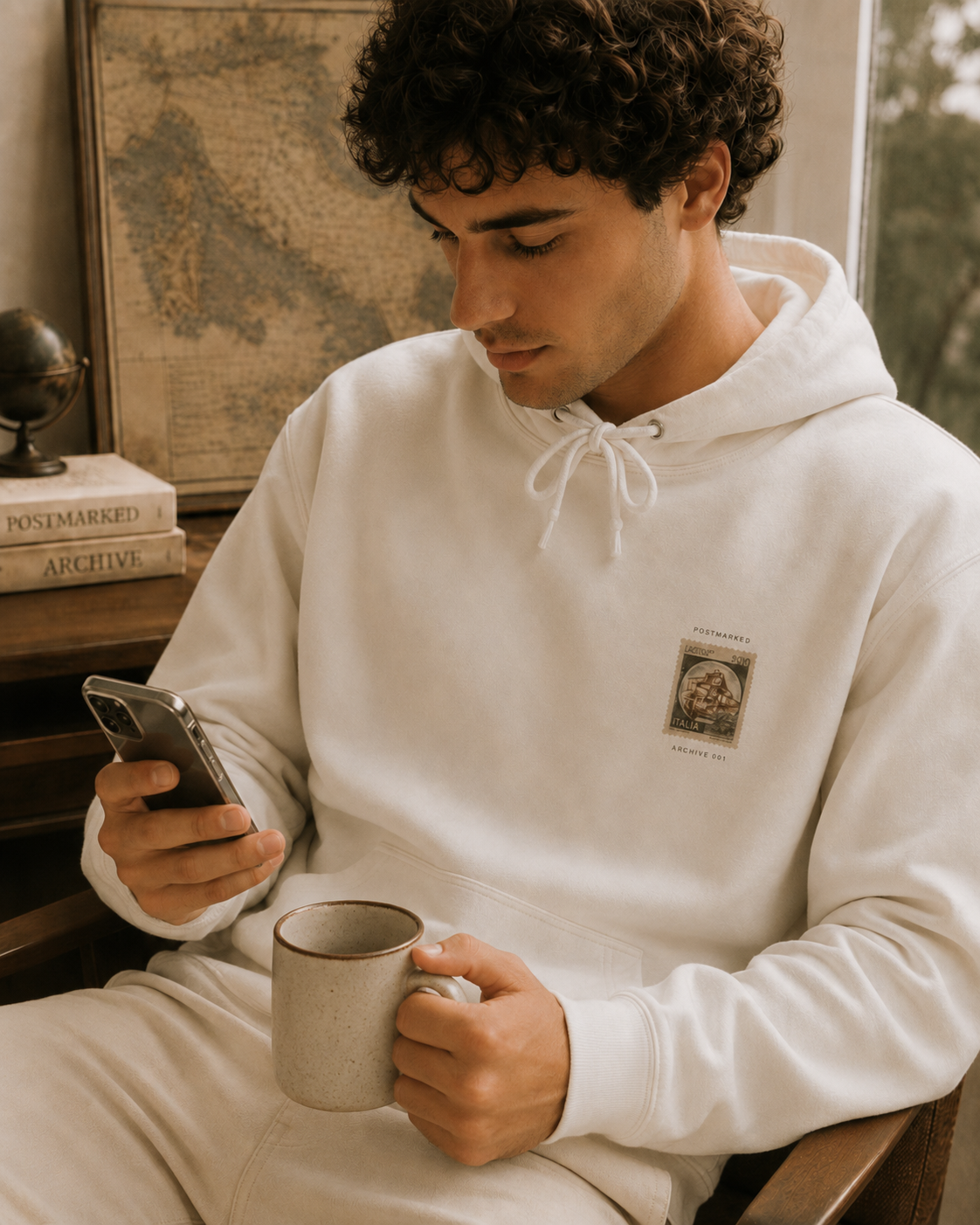 Vintage Italia Stamp Hoodie — Retro Travel Graphic Hooded Sweatshirt